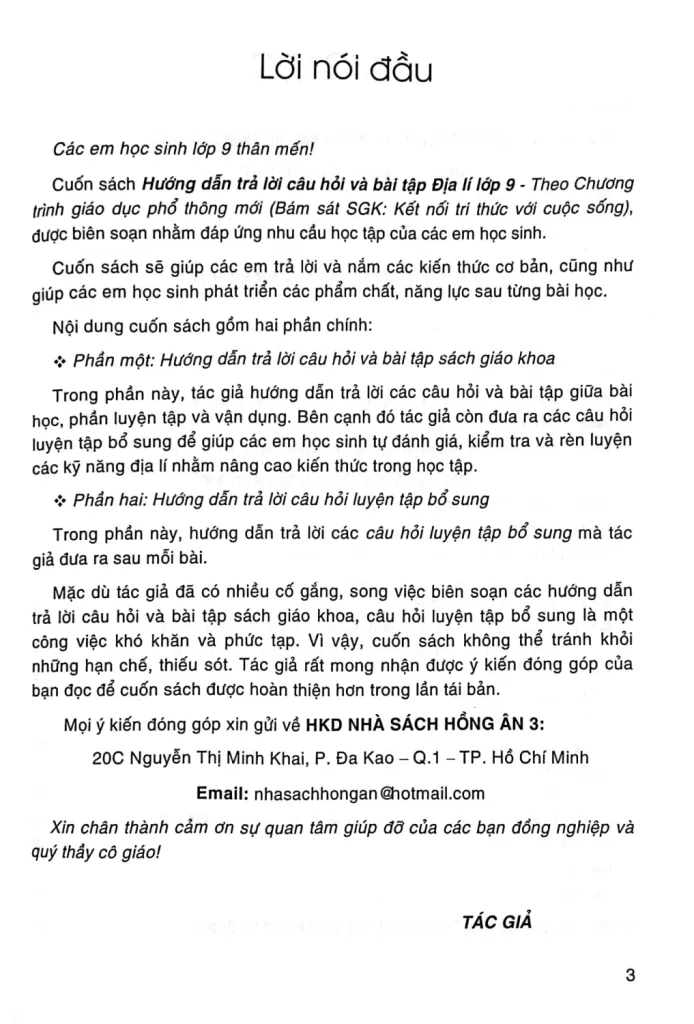 HƯỚNG DẪN TRẢ LỜI CÂU HỎI VÀ BÀI TẬP ĐỊA LÍ LỚP 9 (Bám sát SGK Kết nối tri thức)